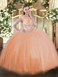 Scoop Sleeveless Tulle Sweet 16 Quinceanera Dress Beading Lace Up