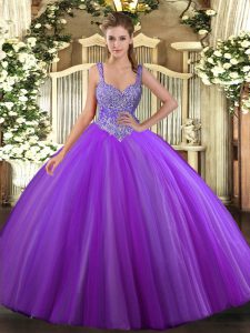 Best Selling Floor Length Ball Gowns Sleeveless Purple Quince Ball Gowns Lace Up