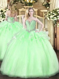 Apple Green Quinceanera Gown Military Ball and Sweet 16 and Quinceanera with Beading Sweetheart Sleeveless Lace Up