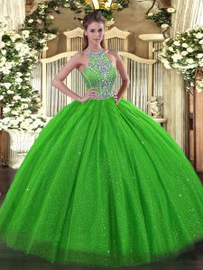 Exquisite Sleeveless Tulle Floor Length Lace Up 15 Quinceanera Dress in with Beading