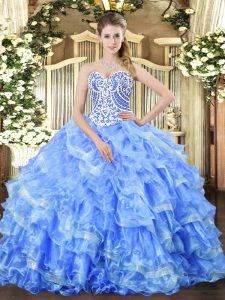 Elegant Floor Length Ball Gowns Sleeveless Blue 15 Quinceanera Dress Lace Up