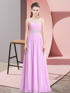 Affordable Floor Length Empire Sleeveless Lilac Prom Dress Lace Up