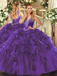 Fabulous Floor Length Ball Gowns Sleeveless Purple Quinceanera Dress Lace Up