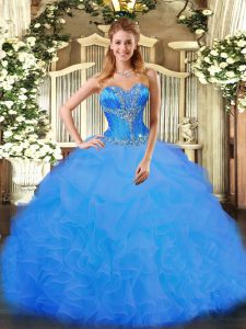 Beauteous Organza Sleeveless Floor Length Quince Ball Gowns and Beading and Ruffles