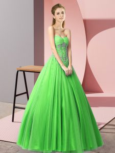 Green Lace Up Sweetheart Beading Prom Evening Gown Tulle Sleeveless