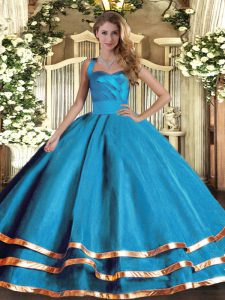 Dazzling Baby Blue Tulle Lace Up Halter Top Sleeveless Floor Length Ball Gown Prom Dress Ruffled Layers