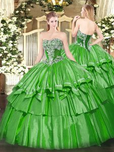 Lovely Floor Length Green Quinceanera Gown Strapless Sleeveless Lace Up