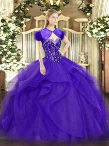 Purple Sleeveless Beading and Ruffles Floor Length 15th Birthday Dress