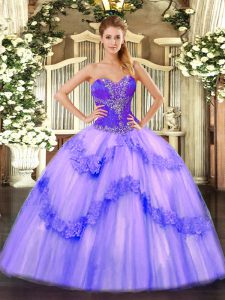 Lavender Sweetheart Lace Up Beading Quinceanera Gowns Sleeveless