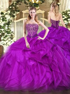 Extravagant Purple Sleeveless Beading and Ruffles Floor Length Quinceanera Dress