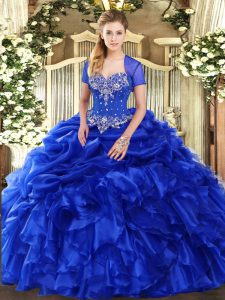 Royal Blue Sleeveless Beading and Ruffles and Pick Ups Floor Length Sweet 16 Quinceanera Dress