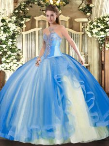 High End Floor Length Ball Gowns Sleeveless Baby Blue Quinceanera Dress Lace Up
