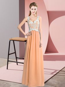 Hot Selling Peach V-neck Neckline Lace Homecoming Dress Sleeveless Zipper