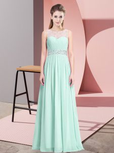 Chiffon Scoop Sleeveless Lace Up Beading Prom Gown in Apple Green