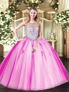 Elegant Scoop Sleeveless Zipper 15th Birthday Dress Lilac Tulle