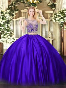 Purple Scoop Neckline Beading Quinceanera Dress Sleeveless Lace Up
