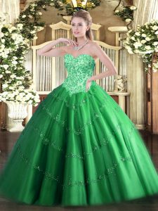Green 15th Birthday Dress Military Ball and Sweet 16 and Quinceanera with Appliques Sweetheart Sleeveless Lace Up