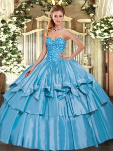 Baby Blue Lace Up Sweetheart Beading and Ruffled Layers Vestidos de Quinceanera Organza and Taffeta Sleeveless