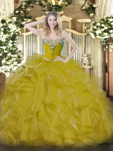Dazzling Floor Length Ball Gowns Sleeveless Gold Quinceanera Dress Lace Up