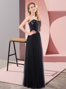 Vintage Sequins Prom Gown Black Lace Up Sleeveless Floor Length