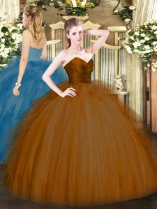 Vintage Brown Ball Gowns Ruffles Vestidos de Quinceanera Zipper Tulle Sleeveless Floor Length
