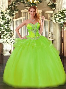 Sleeveless Floor Length Beading Lace Up Quinceanera Gowns