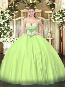 Sweetheart Sleeveless Ball Gown Prom Dress Floor Length Beading Yellow Green Satin