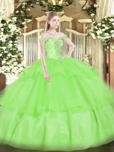 Most Popular Floor Length Lace Up 15 Quinceanera Dress for Military Ball and Sweet 16 and Quinceanera with Beading and Ruffled Layers