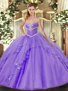 Lavender Lace Up Sweetheart Beading and Ruffles 15th Birthday Dress Tulle Sleeveless
