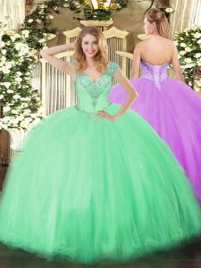 Discount Sleeveless Lace Up Floor Length Beading Quince Ball Gowns