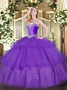 Artistic Sweetheart Sleeveless Lace Up Sweet 16 Dresses Lavender Tulle