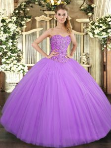 Graceful Lilac Sleeveless Beading Floor Length Sweet 16 Dresses
