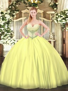 Charming Satin Sweetheart Sleeveless Lace Up Beading Quinceanera Dresses in Yellow