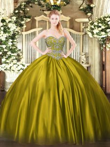 Fancy Floor Length Ball Gowns Sleeveless Olive Green Quinceanera Gown Lace Up