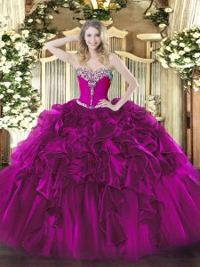 Custom Designed Sleeveless Beading and Ruffles Lace Up Sweet 16 Quinceanera Dress