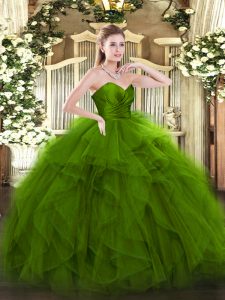 Fantastic Green Ball Gowns Sweetheart Sleeveless Tulle Floor Length Zipper Ruffles Quince Ball Gowns