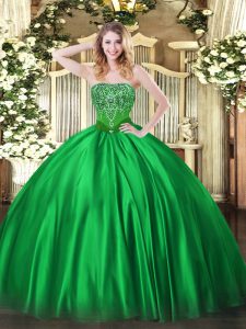 Inexpensive Green Lace Up Sweet 16 Quinceanera Dress Beading Sleeveless Floor Length