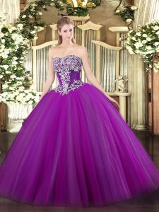 Superior Purple Strapless Lace Up Beading 15 Quinceanera Dress Sleeveless