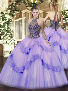 Vintage Sleeveless Lace Up Floor Length Beading and Appliques 15 Quinceanera Dress