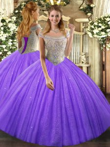 Customized Tulle Sleeveless Floor Length Sweet 16 Quinceanera Dress and Beading