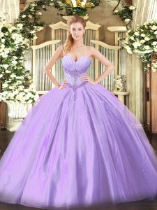 Best Selling Lavender Sleeveless Tulle Lace Up Sweet 16 Dress for Military Ball and Sweet 16 and Quinceanera