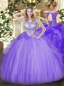 Floor Length Lavender Sweet 16 Quinceanera Dress Tulle Sleeveless Beading