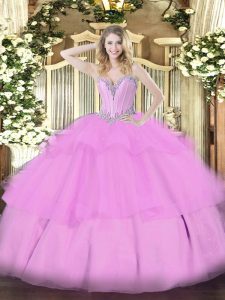 Edgy Sweetheart Sleeveless Lace Up Quinceanera Dresses Lilac Tulle