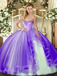 Ideal Lavender Sleeveless Tulle Lace Up Sweet 16 Quinceanera Dress for Military Ball and Sweet 16 and Quinceanera