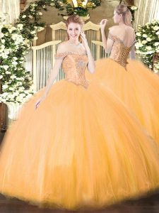 Vintage Beading Quinceanera Gowns Orange Lace Up Sleeveless Floor Length