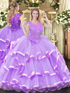 Graceful Ball Gowns 15th Birthday Dress Lavender Scoop Organza Sleeveless Floor Length Zipper