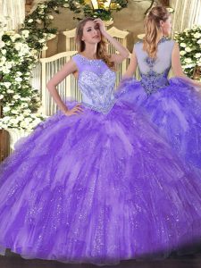 Vintage Lavender Ball Gowns Beading and Ruffles Sweet 16 Quinceanera Dress Zipper Organza Sleeveless Floor Length