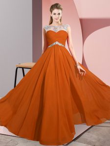 Floor Length Rust Red Prom Gown Scoop Sleeveless Clasp Handle
