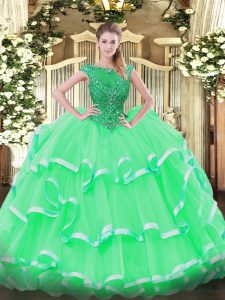 Beautiful Apple Green Sleeveless Organza Lace Up Quince Ball Gowns for Sweet 16 and Quinceanera