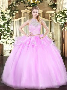 Floor Length Lace Up Quinceanera Dresses Lilac for Military Ball and Sweet 16 and Quinceanera with Lace
